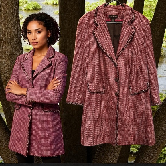 Lane Bryant Pink And Black Tweed Pockets Warm Lined Winter Coat Size 24 - Picture 1 of 6